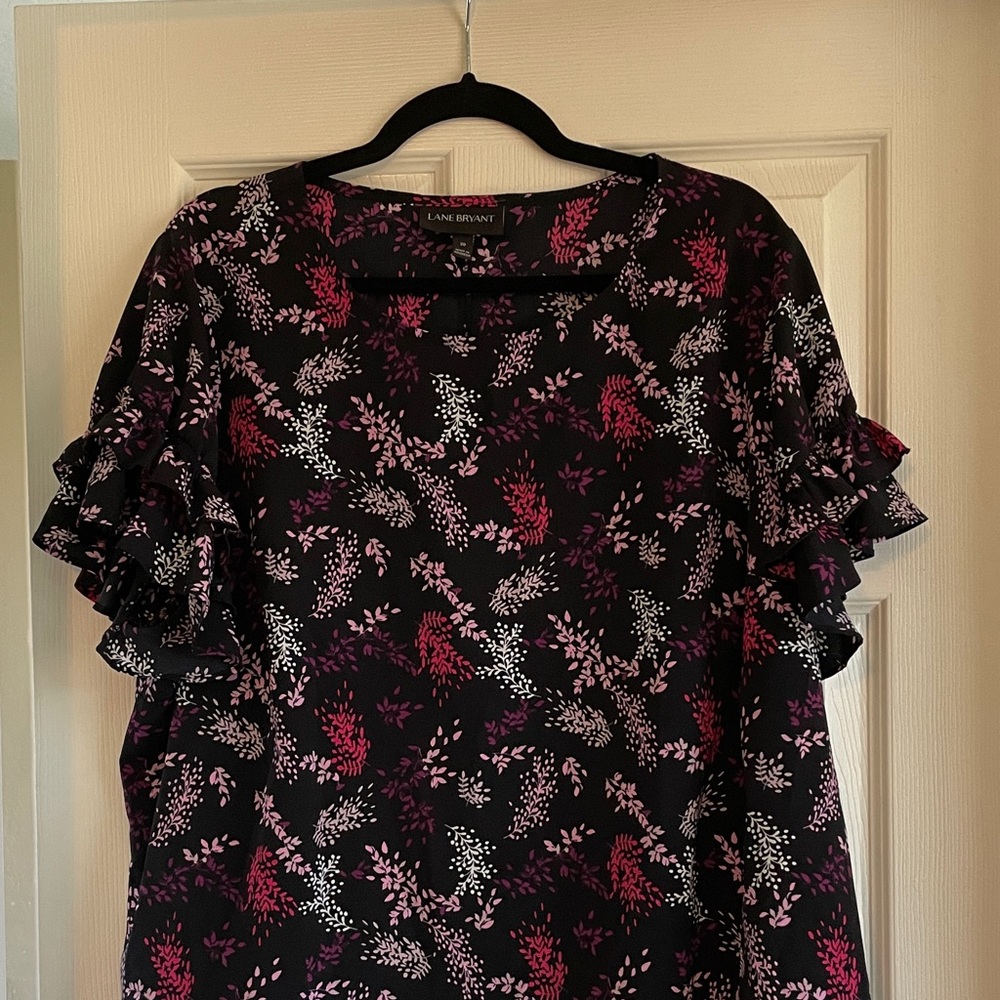 Lane Bryant Black and Pink Floral Blouse